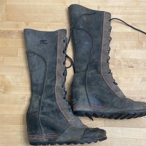Sorel Wedge Colorblock Knee High Lace Up Boots